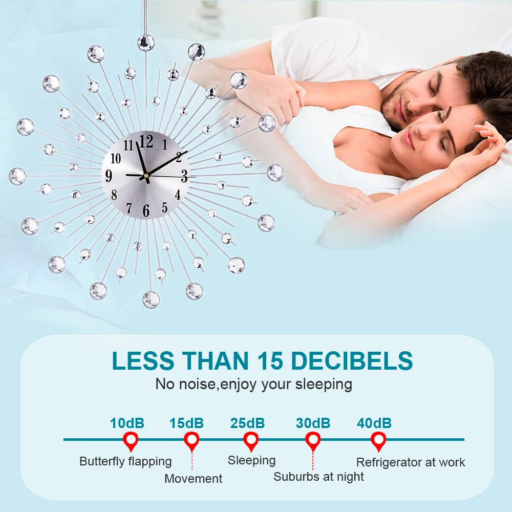 38/50Cm Metal Crystal Sun Wall Clock Sunburst Large Interior Wall Clock Home Rooms Office Art Decor Background Wall Ornament