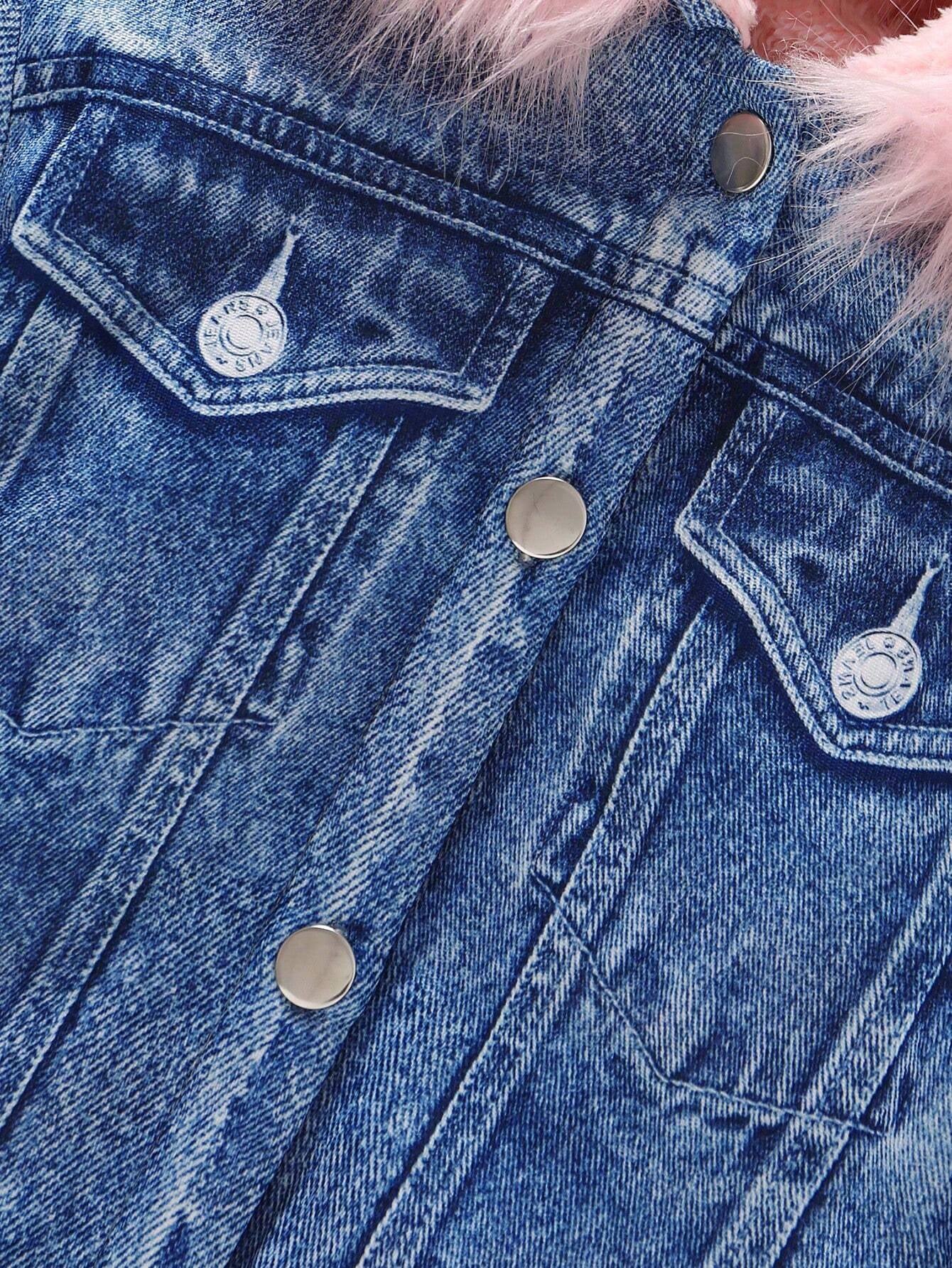 Young Girl Fuzzy Trim Hooded Teddy Lined Jacket