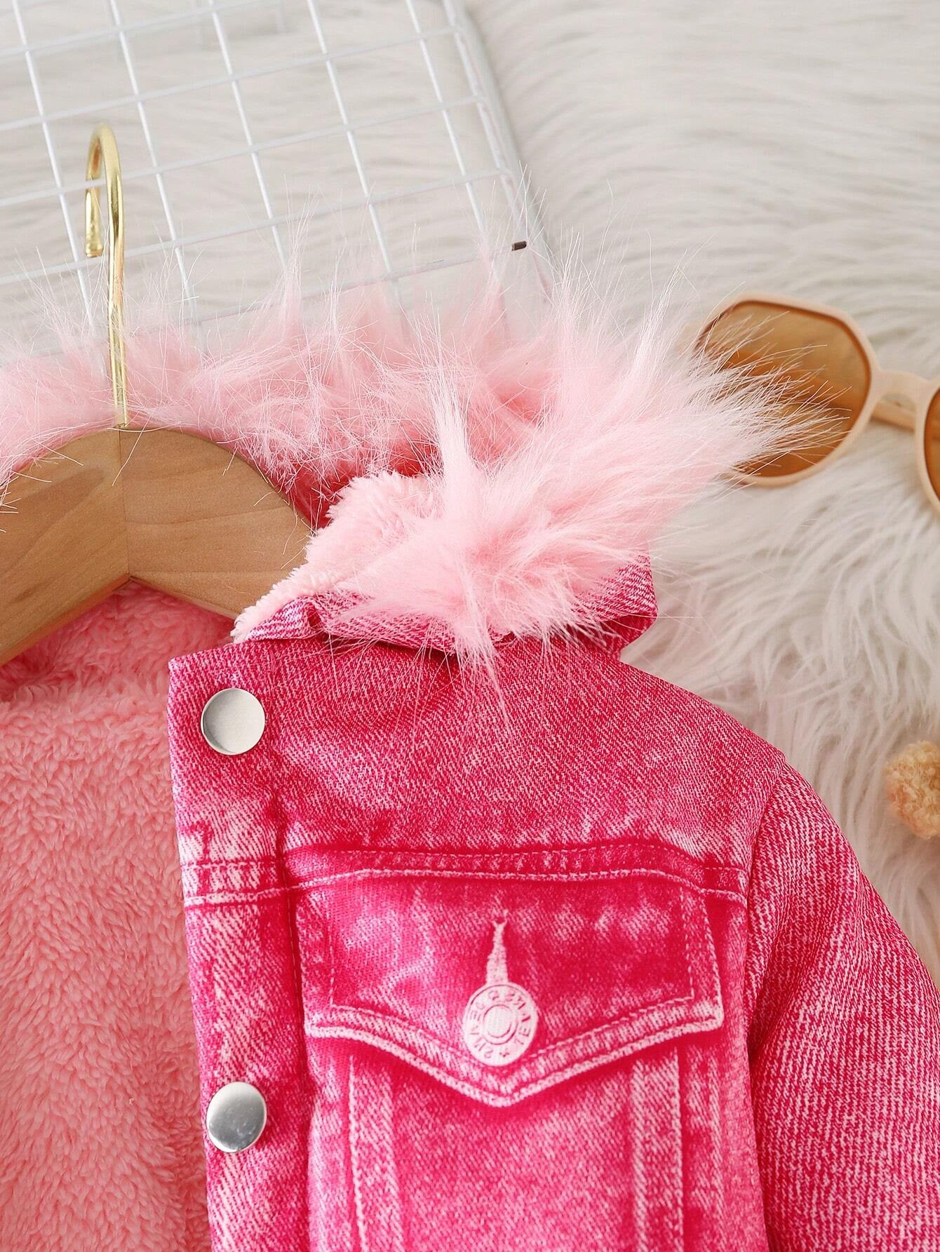 Young Girl Fuzzy Trim Hooded Teddy Lined Jacket