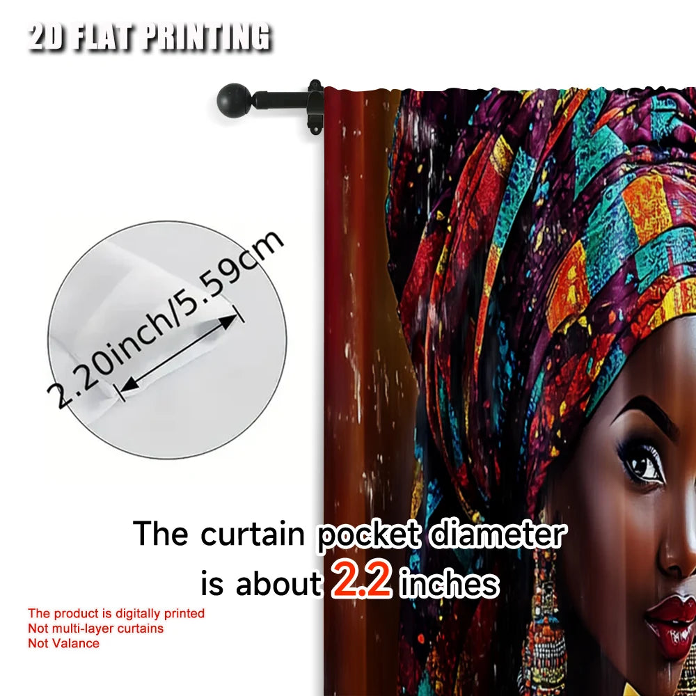 2Pcs, Plane Printing Print Curtains African Woman Print 100% Polyester (Without Rod) Holiday Ldeal for Kitchen, Bedroom &