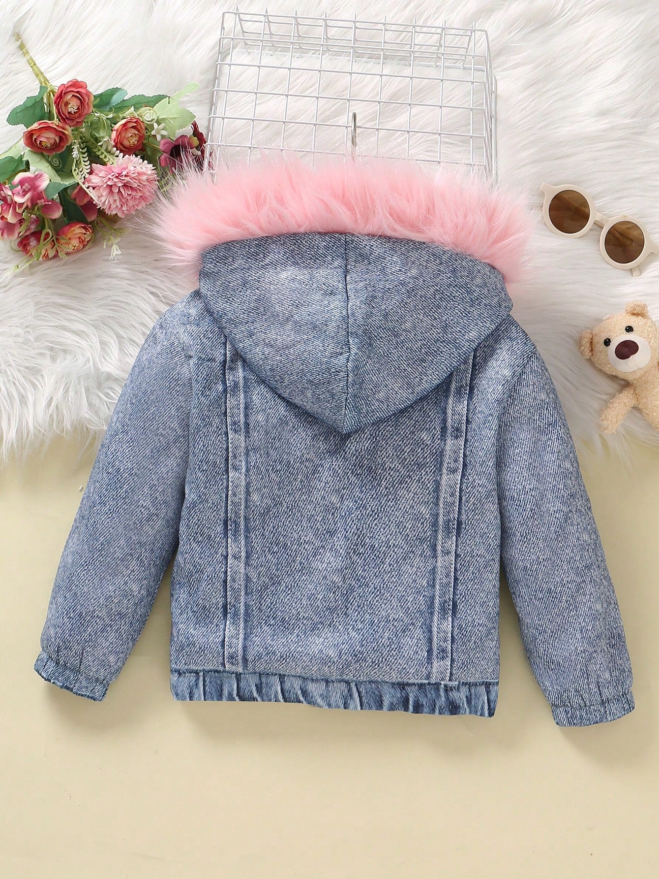 Young Girl Fuzzy Trim Hooded Teddy Lined Jacket