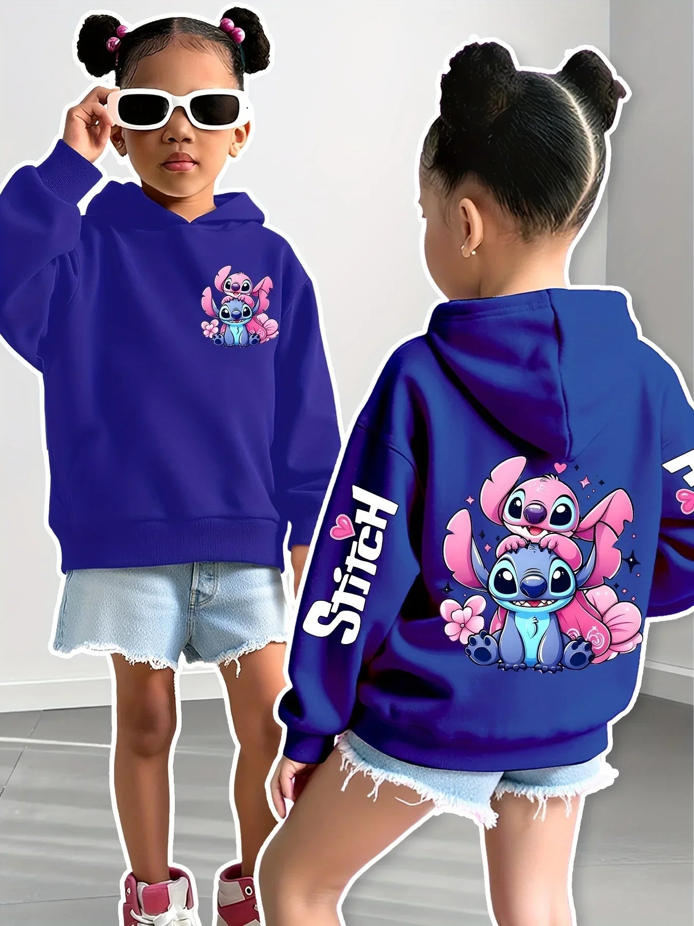 2025 Disney Hoodies Fashion Stitch Angel Monster Pocket Sweatshirt Pullover Cute Hoodies Girls Kids Sweatshirt Cartoon Tops Y2K