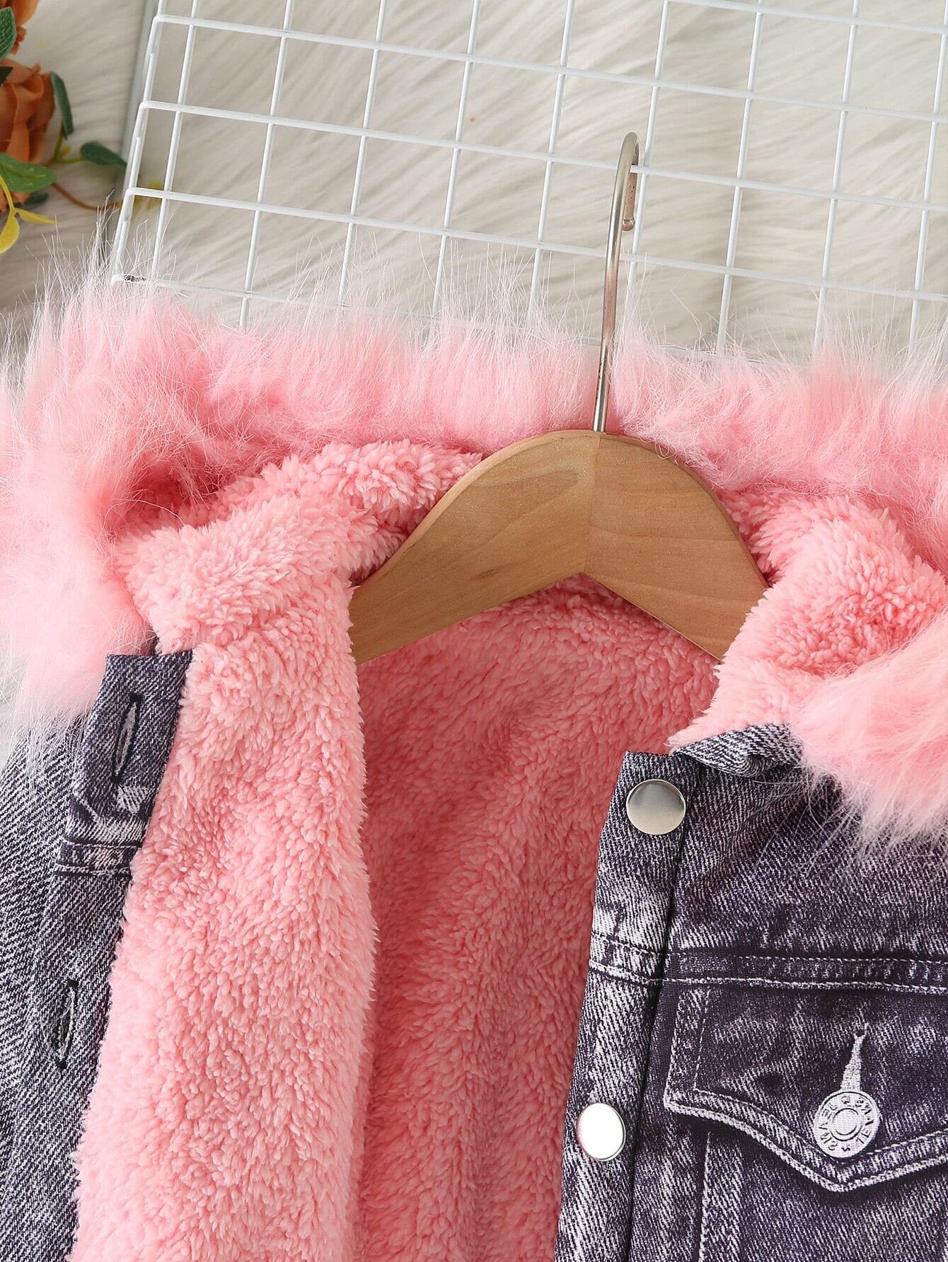 Young Girl Fuzzy Trim Hooded Teddy Lined Jacket