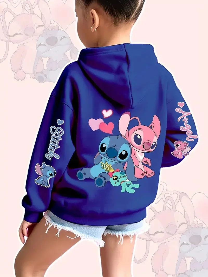 2025 Disney Hoodies Fashion Stitch Angel Monster Pocket Sweatshirt Pullover Cute Hoodies Girls Kids Sweatshirt Cartoon Tops Y2K