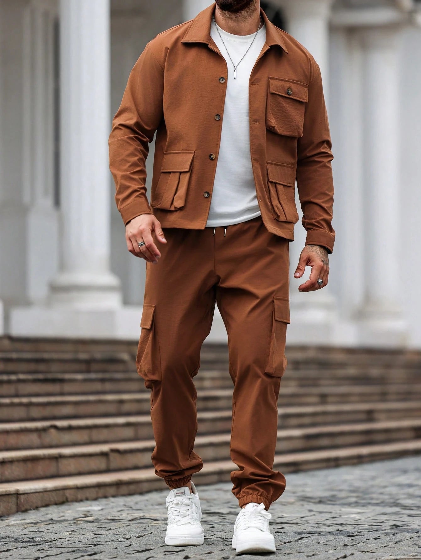 Manfinity Homme 2Pcs Minimalist Style Long Sleeve Top & Pants Set, Casual Everyday Outfit