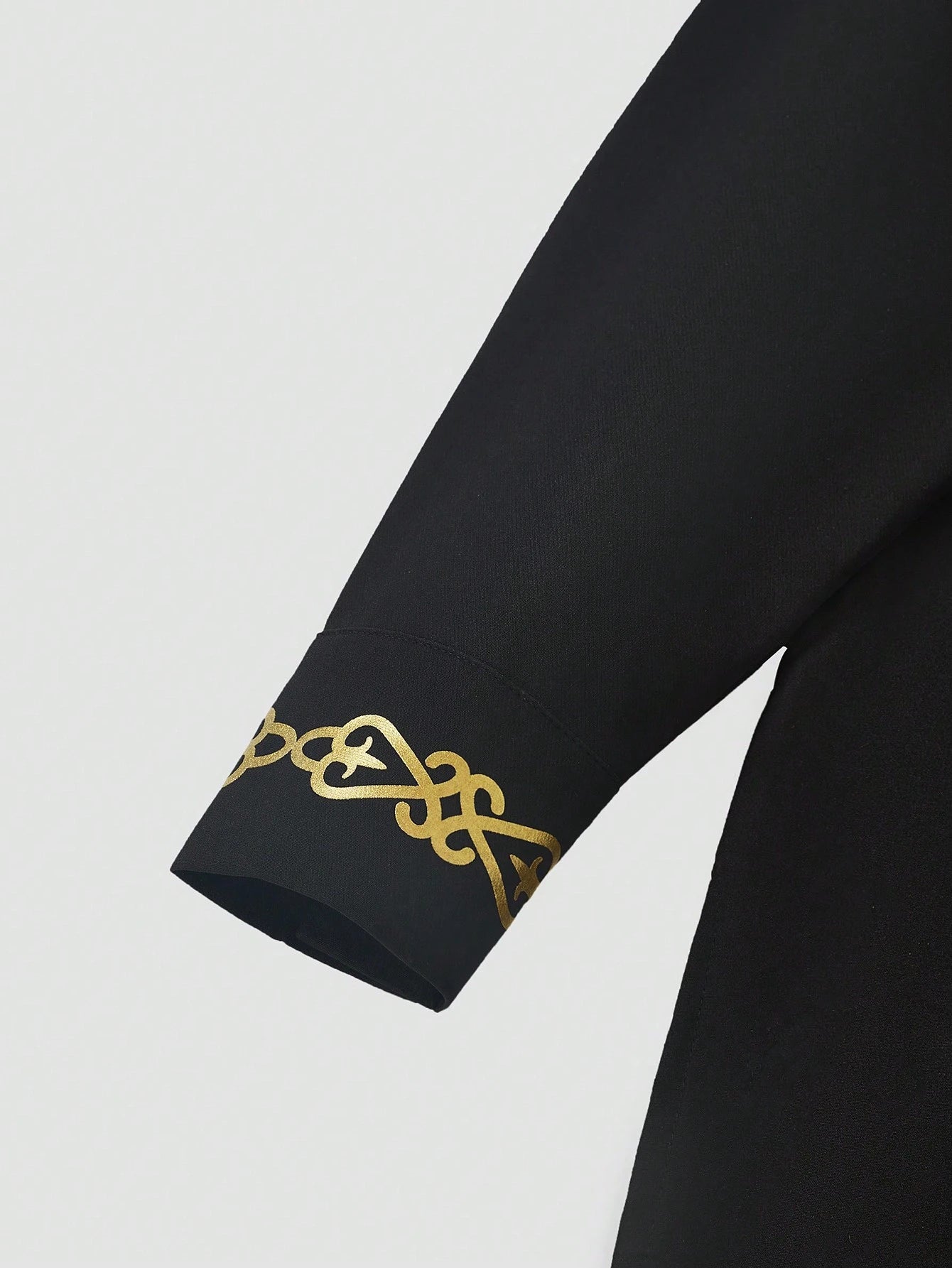 Plus Size Men'S Black Dashiki 2 Pieces Set, Gold Foil Printing, Elastic Waist Pants, Long Sleeve African Clothing, Casual Shirt & Trousers Suit, for Gatherings, Dates, Everyday Wear, Cultural Events, New Arrival