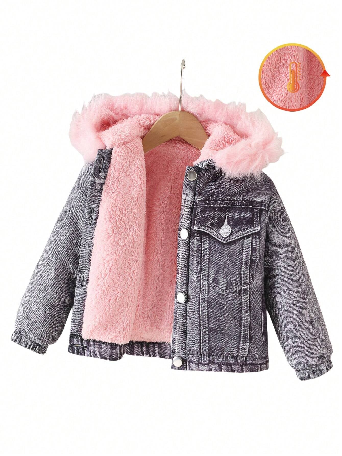 Young Girl Fuzzy Trim Hooded Teddy Lined Jacket