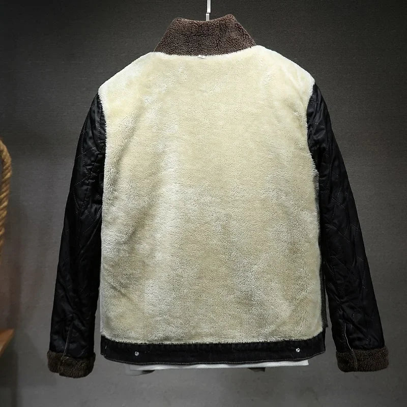 Winter Blue Men'S Thick Warm Jackets, Fashion Boutique Solid Color Denim Jacket / Black Fleece Coat Asian Size M-5XL 6XL