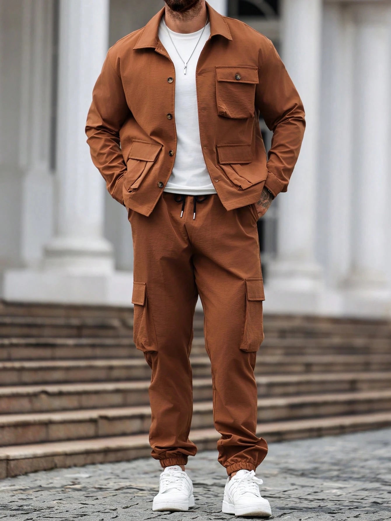 Manfinity Homme 2Pcs Minimalist Style Long Sleeve Top & Pants Set, Casual Everyday Outfit