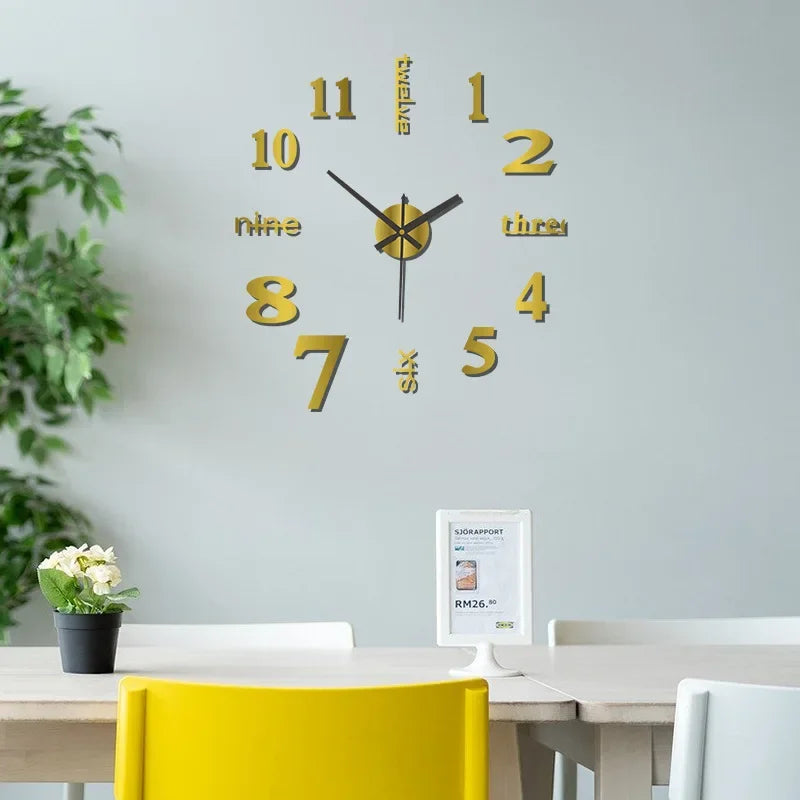 No Punch Creative Diy Clock 3D Wall Decal Decorative Clock Simple Modern Design Digital Diy Clock Diy Mute Wall Clock