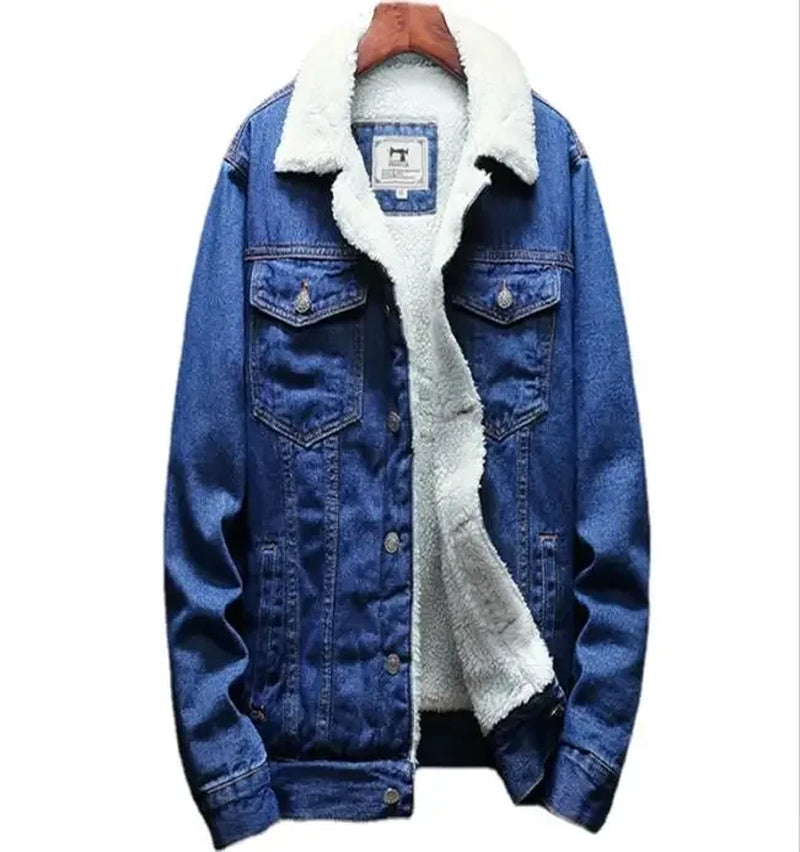 Winter Blue Men'S Thick Warm Jackets, Fashion Boutique Solid Color Denim Jacket / Black Fleece Coat Asian Size M-5XL 6XL