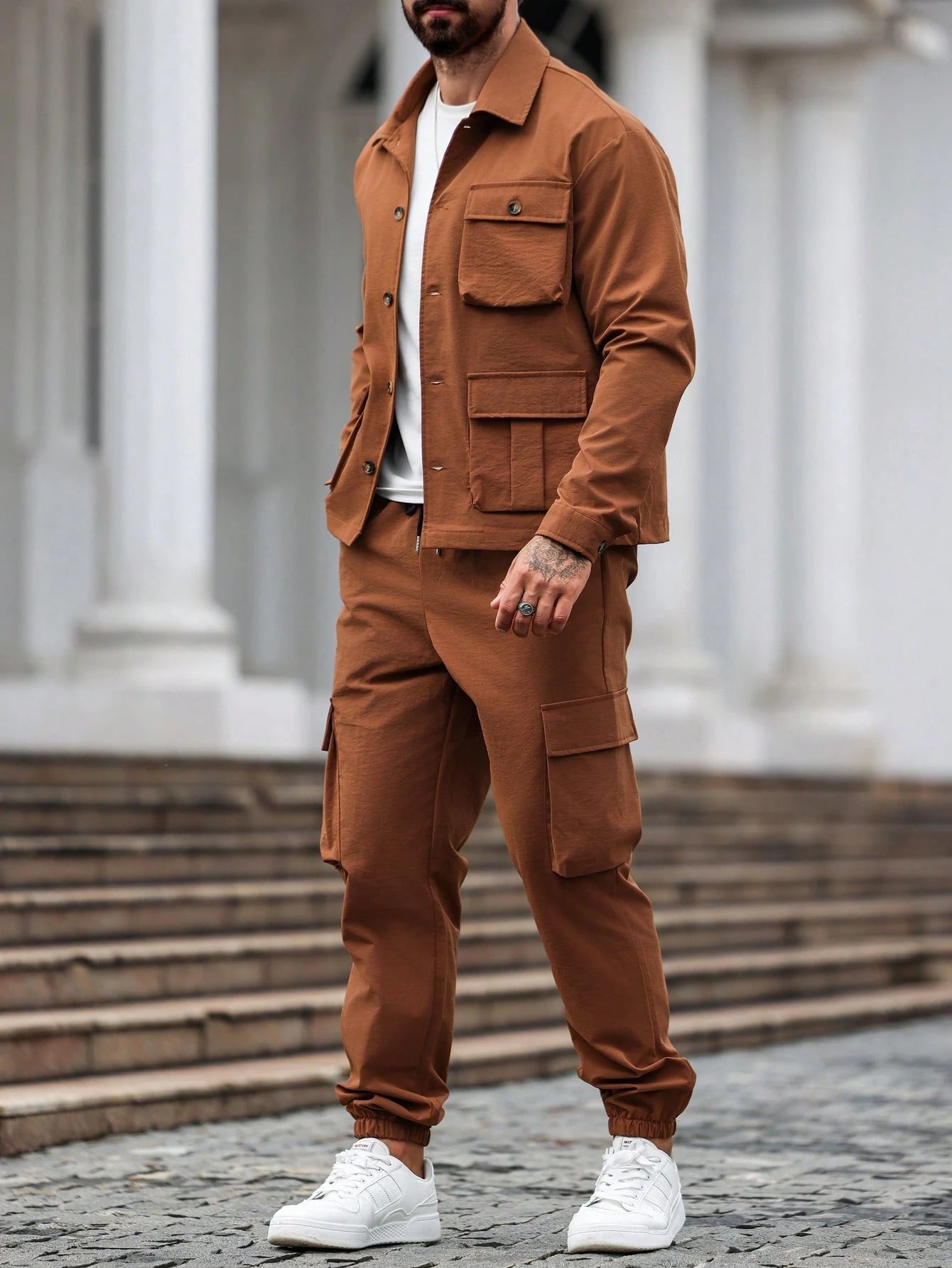 Manfinity Homme 2Pcs Minimalist Style Long Sleeve Top & Pants Set, Casual Everyday Outfit