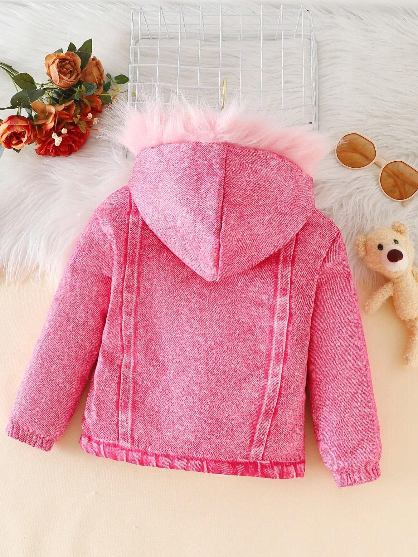 Young Girl Fuzzy Trim Hooded Teddy Lined Jacket