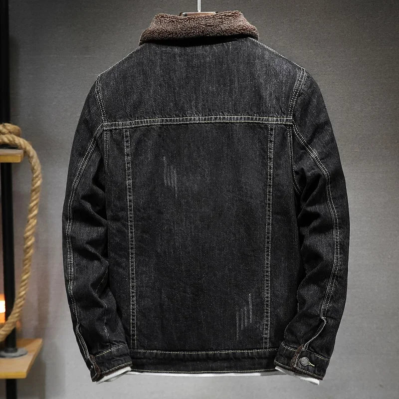 Winter Blue Men'S Thick Warm Jackets, Fashion Boutique Solid Color Denim Jacket / Black Fleece Coat Asian Size M-5XL 6XL