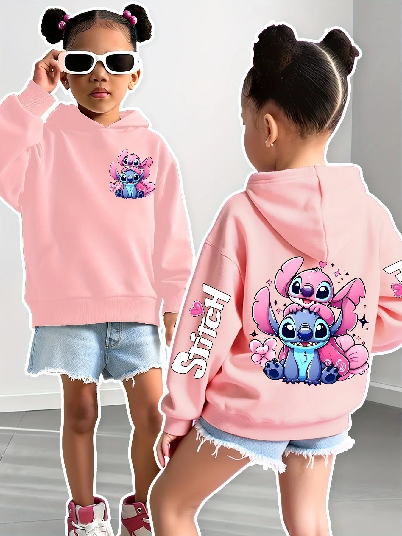2025 Disney Hoodies Fashion Stitch Angel Monster Pocket Sweatshirt Pullover Cute Hoodies Girls Kids Sweatshirt Cartoon Tops Y2K