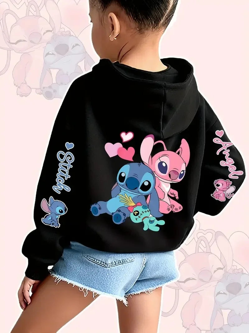 2025 Disney Hoodies Fashion Stitch Angel Monster Pocket Sweatshirt Pullover Cute Hoodies Girls Kids Sweatshirt Cartoon Tops Y2K