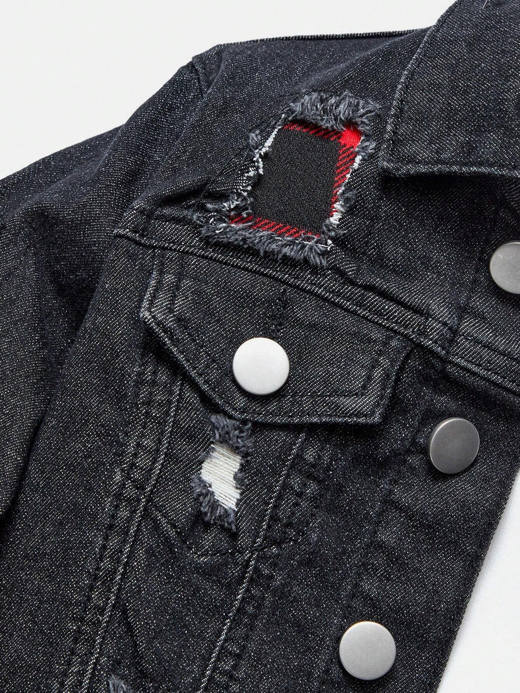 YOUNG BOY Casual Vintage Streetwear Plaid Applique Detail Distressed Elastic Comfortable Jeans & Jean Jacket Set