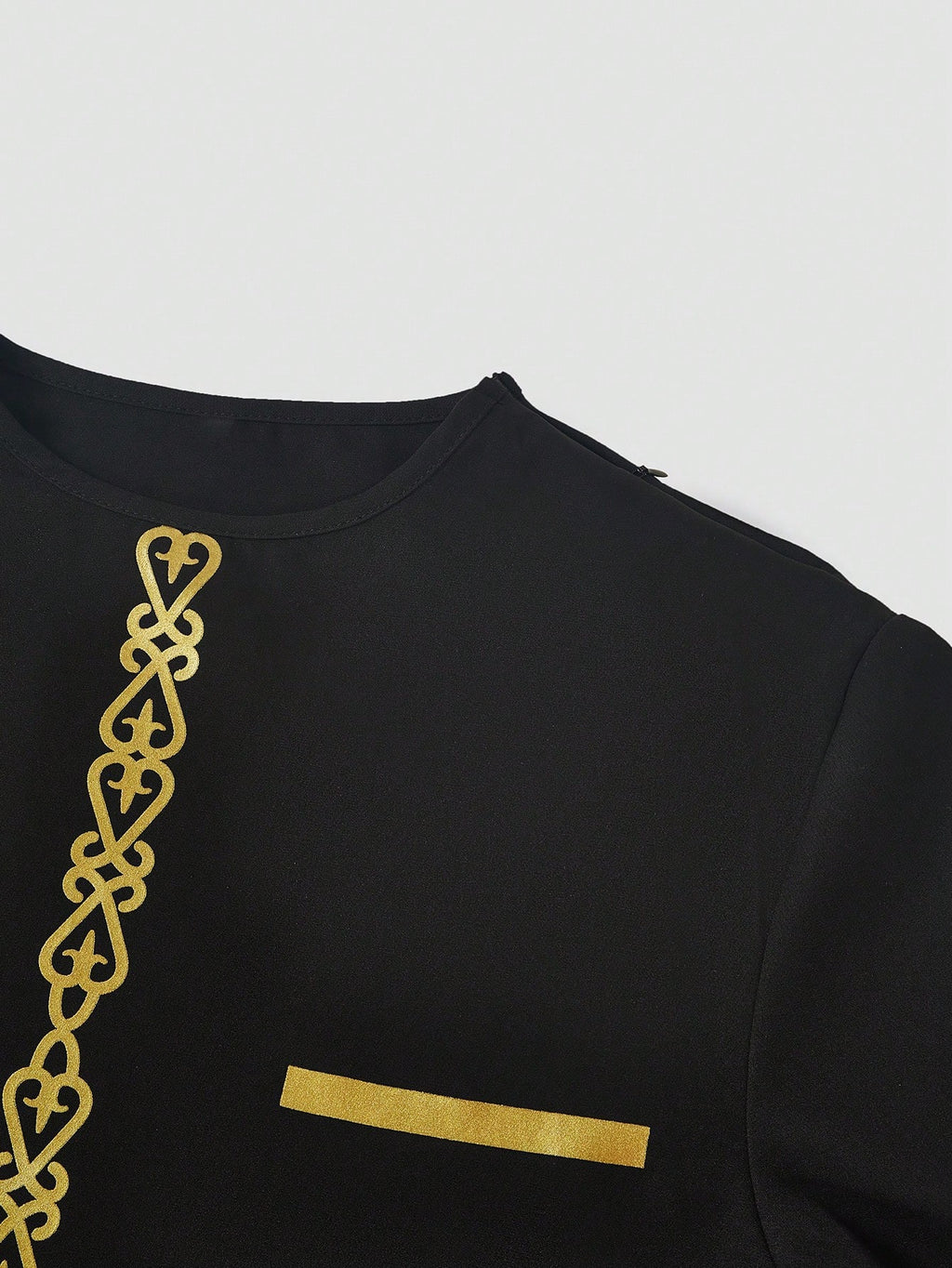 Plus Size Men'S Black Dashiki 2 Pieces Set, Gold Foil Printing, Elastic Waist Pants, Long Sleeve African Clothing, Casual Shirt & Trousers Suit, for Gatherings, Dates, Everyday Wear, Cultural Events, New Arrival