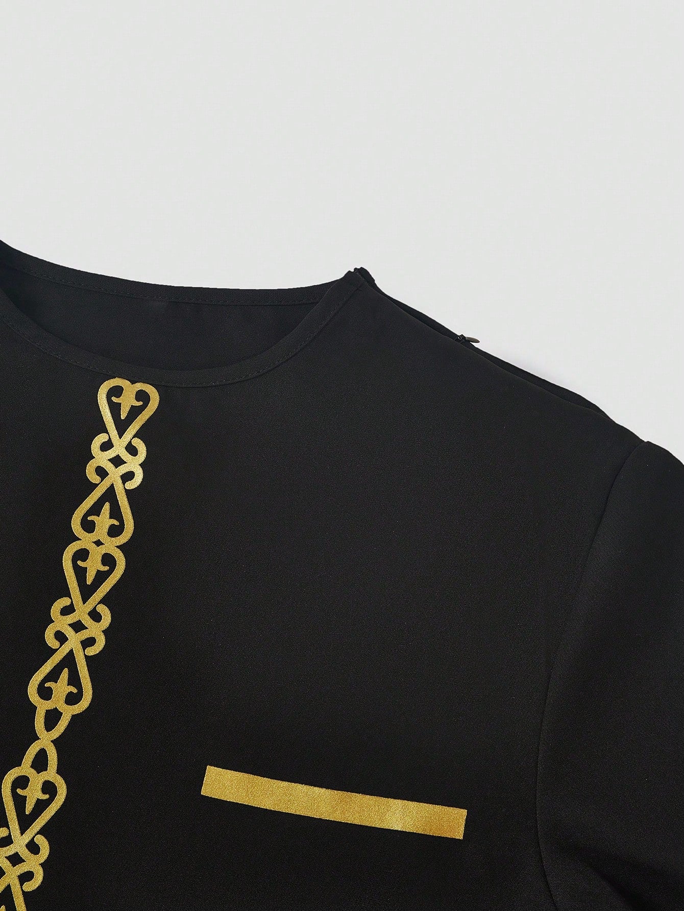 Plus Size Men'S Black Dashiki 2 Pieces Set, Gold Foil Printing, Elastic Waist Pants, Long Sleeve African Clothing, Casual Shirt & Trousers Suit, for Gatherings, Dates, Everyday Wear, Cultural Events, New Arrival