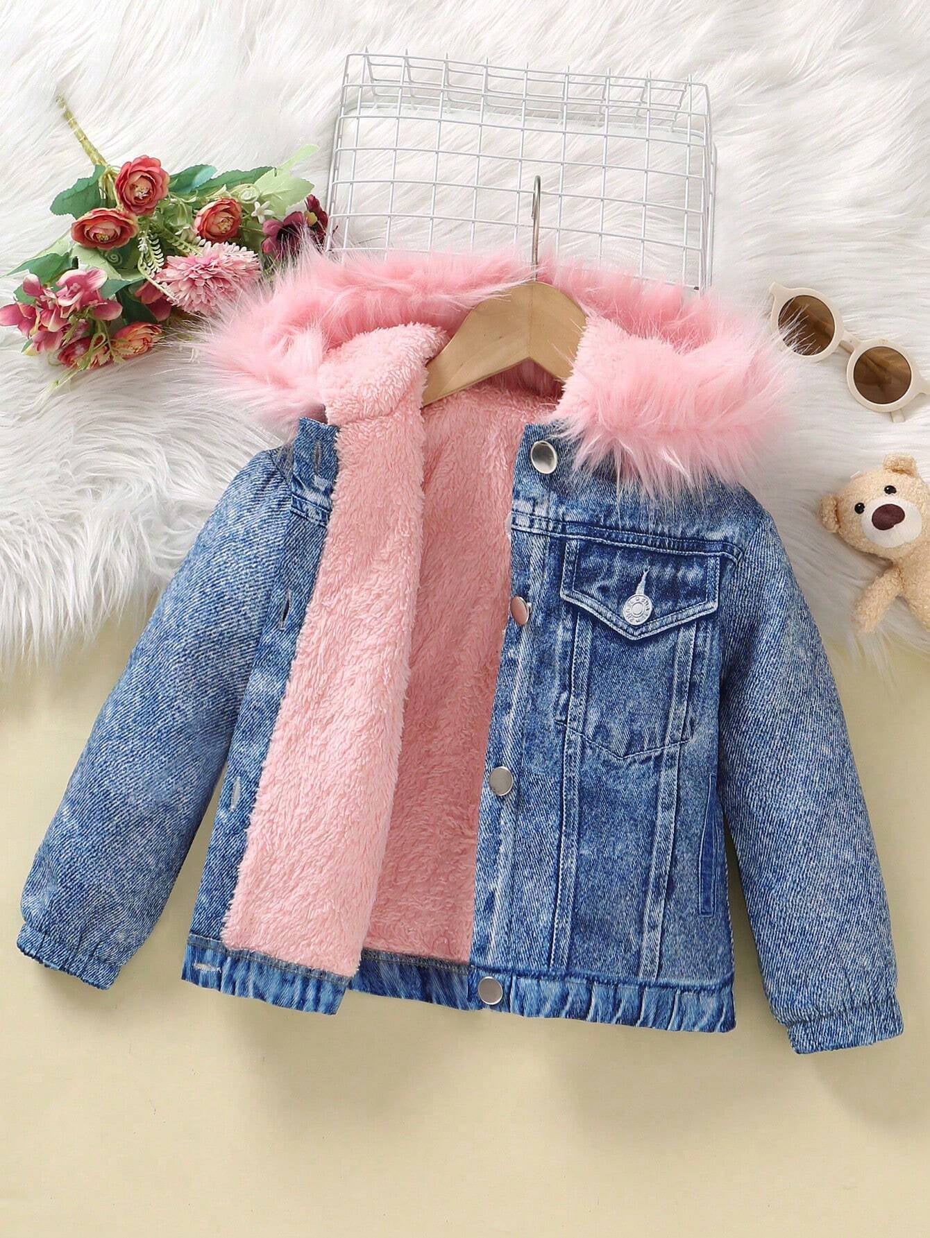 Young Girl Fuzzy Trim Hooded Teddy Lined Jacket