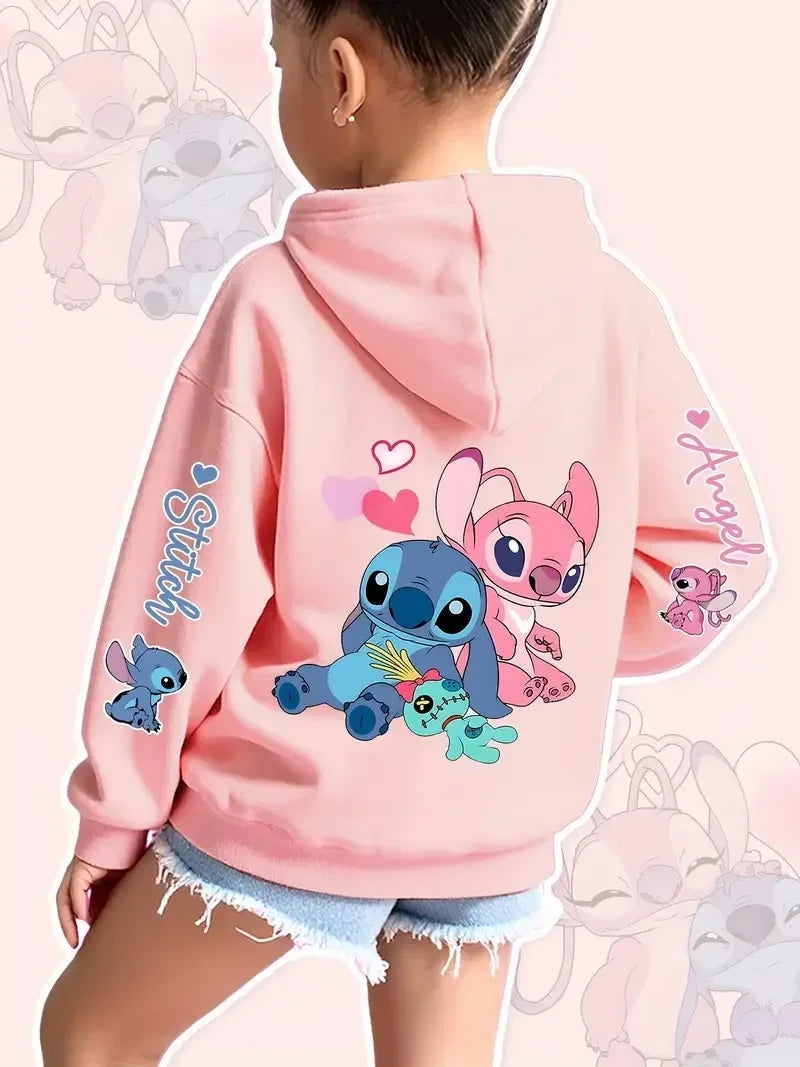 2025 Disney Hoodies Fashion Stitch Angel Monster Pocket Sweatshirt Pullover Cute Hoodies Girls Kids Sweatshirt Cartoon Tops Y2K