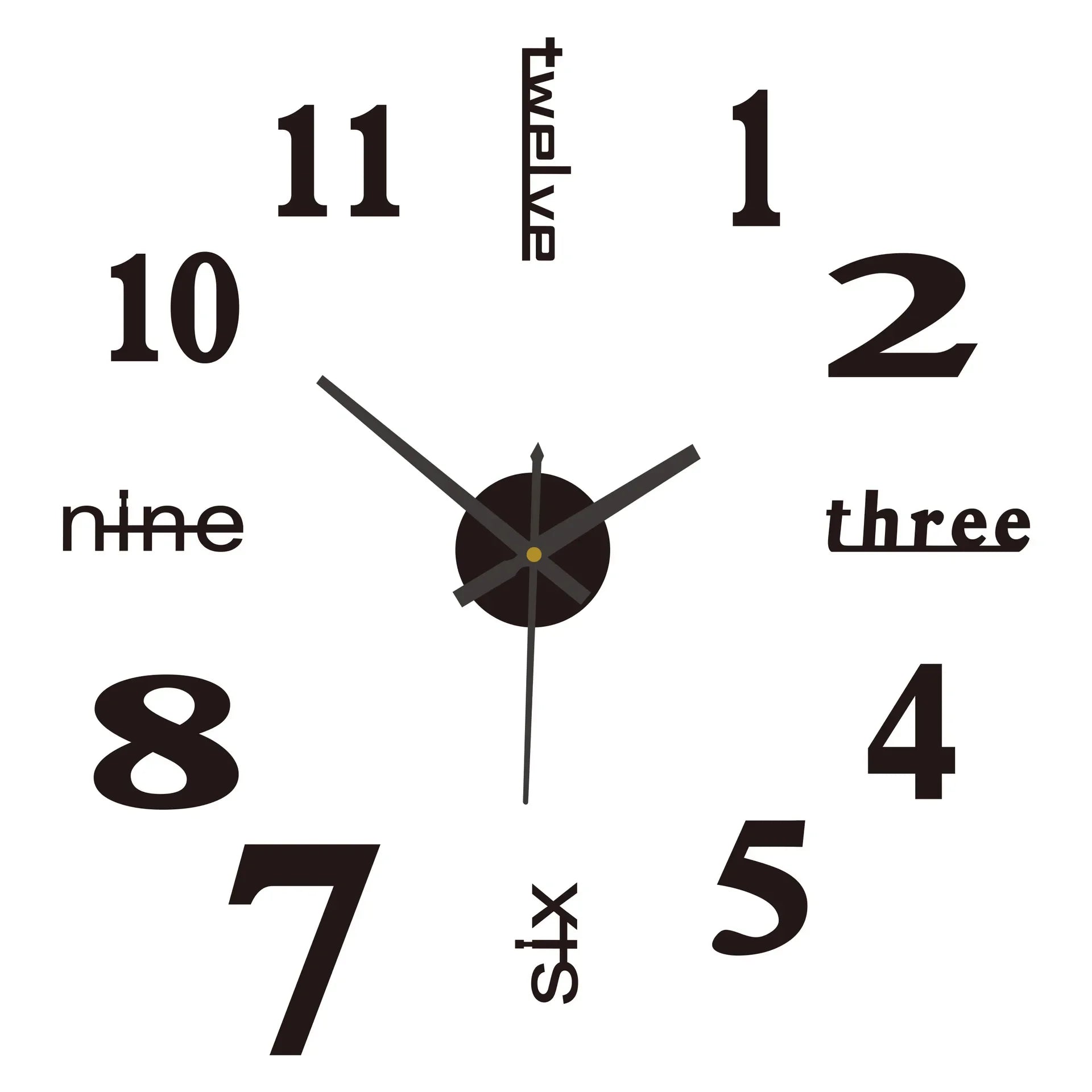 No Punch Creative Diy Clock 3D Wall Decal Decorative Clock Simple Modern Design Digital Diy Clock Diy Mute Wall Clock