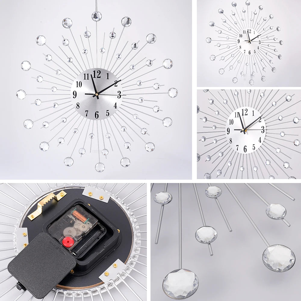 38/50Cm Metal Crystal Sun Wall Clock Sunburst Large Interior Wall Clock Home Rooms Office Art Decor Background Wall Ornament