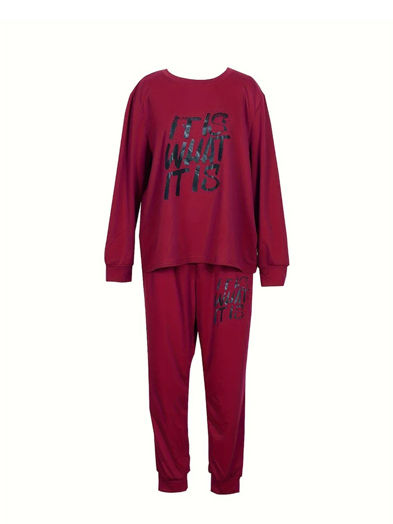 Plus Size Casual Sports Hoodie Two-Piece Set Loose Long Sleeve T Shirt Letter Pants for Women