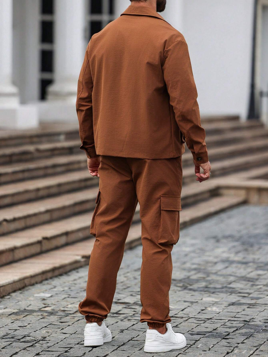 Manfinity Homme 2Pcs Minimalist Style Long Sleeve Top & Pants Set, Casual Everyday Outfit