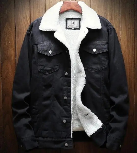 Light Blue Men Winter Jean Jackets Outerwear Warm Denim Coats Asian Size Wool Liner Thicker Jaqueta Black Thick Overcoat 6XL