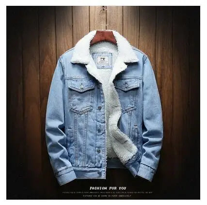 Light Blue Men Winter Jean Jackets Outerwear Warm Denim Coats Asian Size Wool Liner Thicker Jaqueta Black Thick Overcoat 6XL