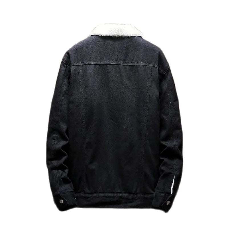 Light Blue Men Winter Jean Jackets Outerwear Warm Denim Coats Asian Size Wool Liner Thicker Jaqueta Black Thick Overcoat 6XL