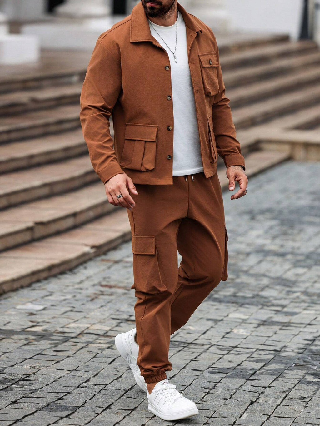 Manfinity Homme 2Pcs Minimalist Style Long Sleeve Top & Pants Set, Casual Everyday Outfit