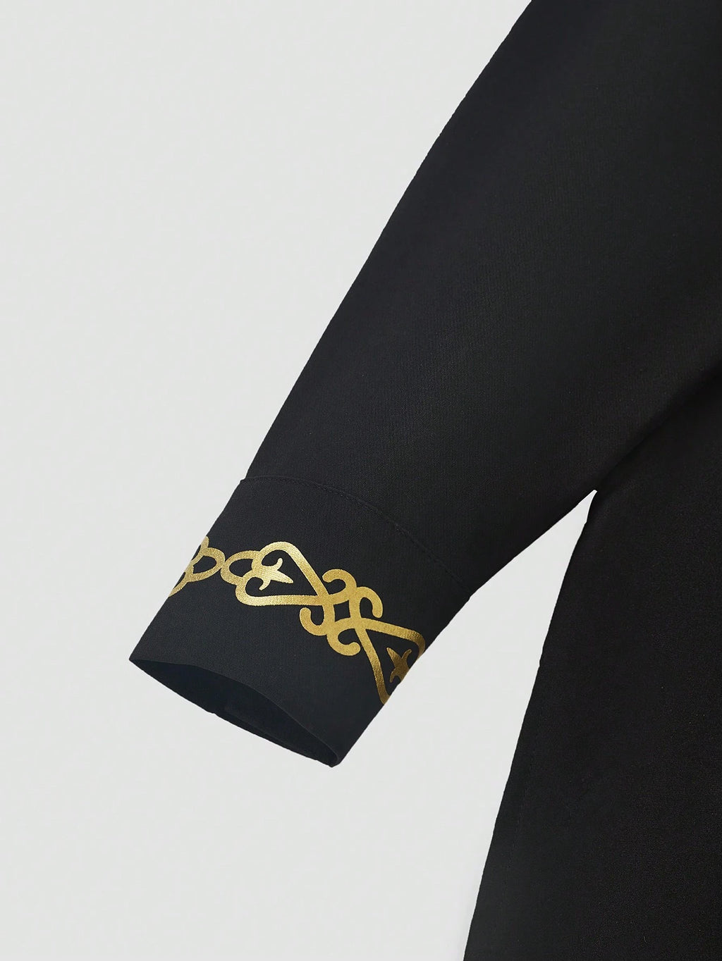 Plus Size Men'S Black Dashiki 2 Pieces Set, Gold Foil Printing, Elastic Waist Pants, Long Sleeve African Clothing, Casual Shirt & Trousers Suit, for Gatherings, Dates, Everyday Wear, Cultural Events, New Arrival