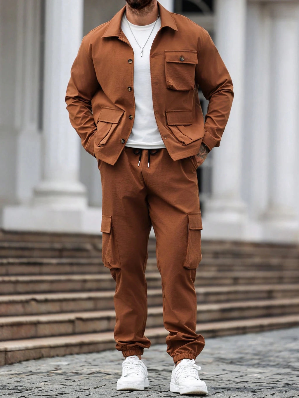 Manfinity Homme 2Pcs Minimalist Style Long Sleeve Top & Pants Set, Casual Everyday Outfit