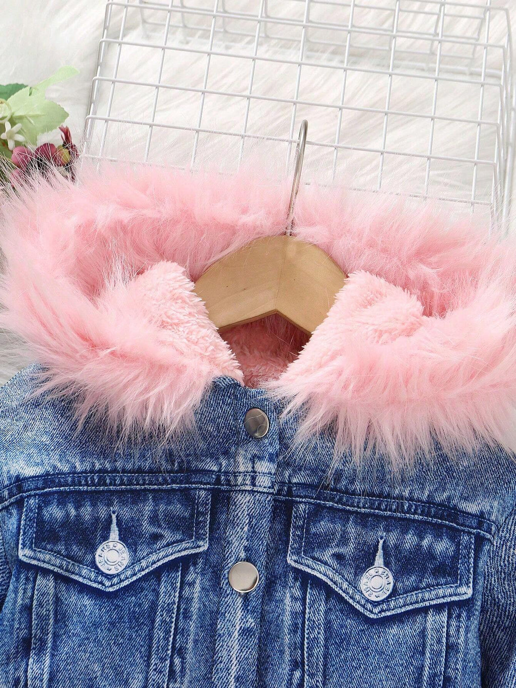 Young Girl Fuzzy Trim Hooded Teddy Lined Jacket