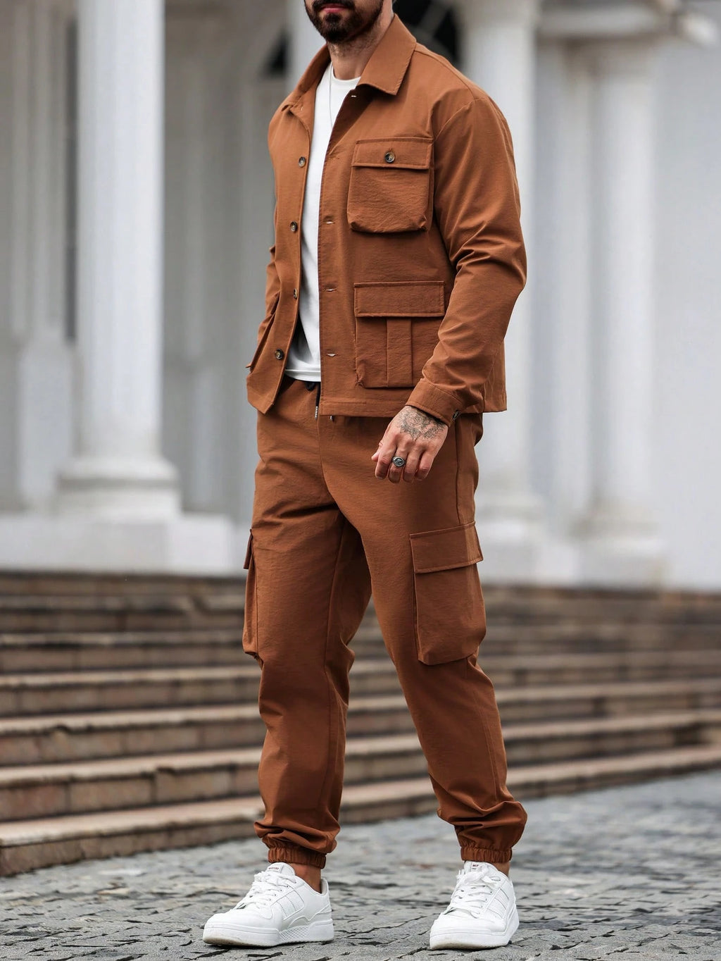 Manfinity Homme 2Pcs Minimalist Style Long Sleeve Top & Pants Set, Casual Everyday Outfit