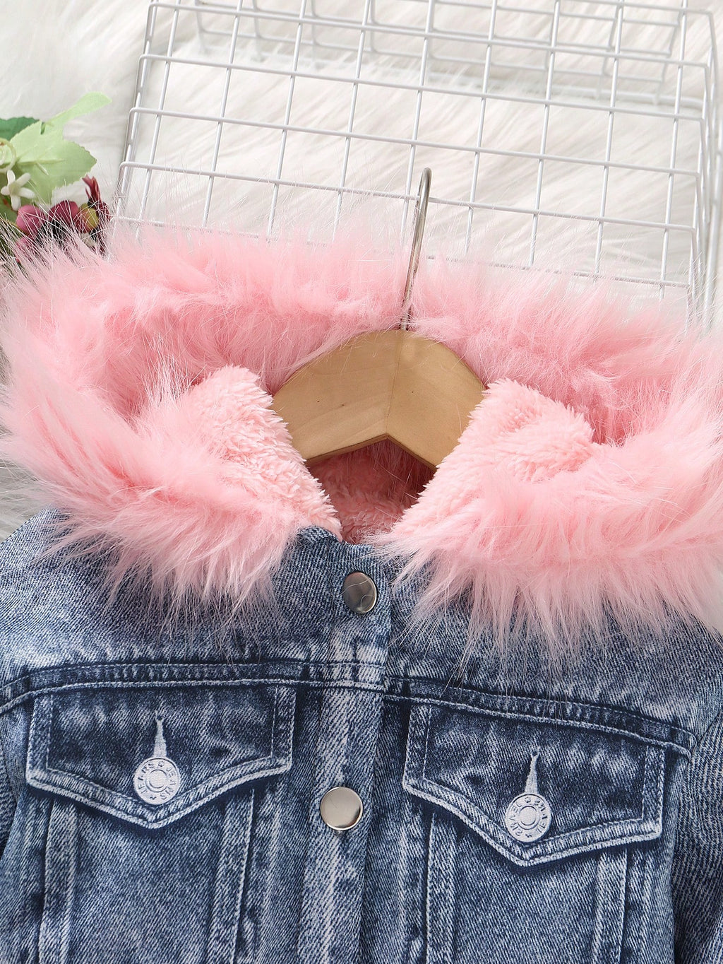 Young Girl Fuzzy Trim Hooded Teddy Lined Jacket