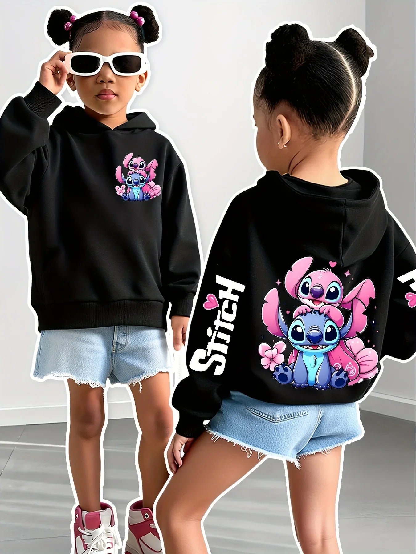 2025 Disney Hoodies Fashion Stitch Angel Monster Pocket Sweatshirt Pullover Cute Hoodies Girls Kids Sweatshirt Cartoon Tops Y2K