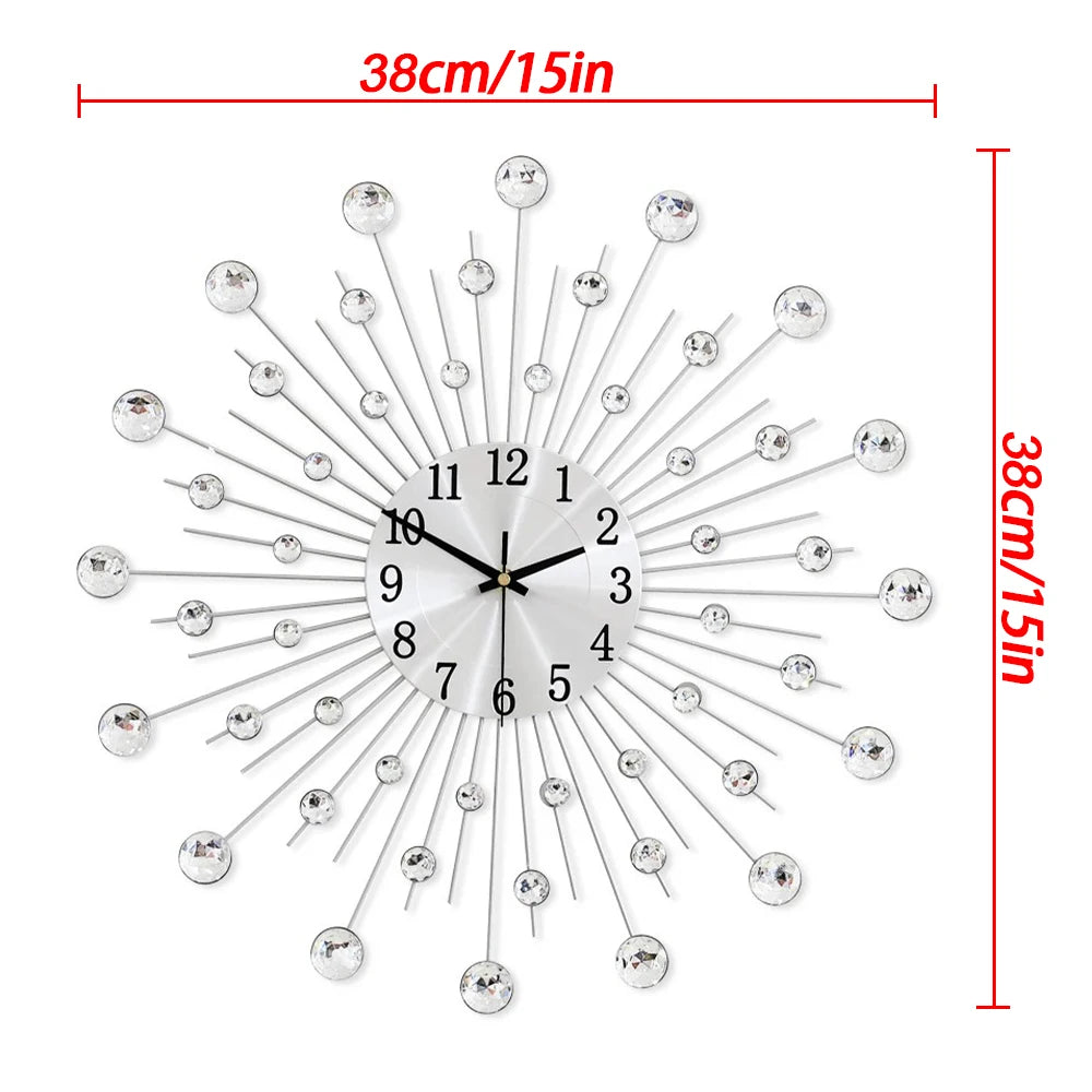 38/50Cm Metal Crystal Sun Wall Clock Sunburst Large Interior Wall Clock Home Rooms Office Art Decor Background Wall Ornament