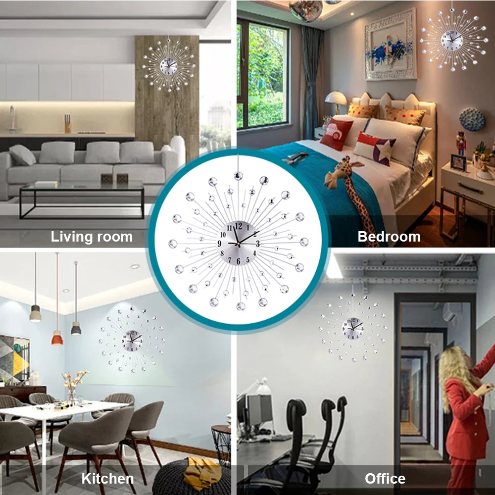 38/50Cm Metal Crystal Sun Wall Clock Sunburst Large Interior Wall Clock Home Rooms Office Art Decor Background Wall Ornament