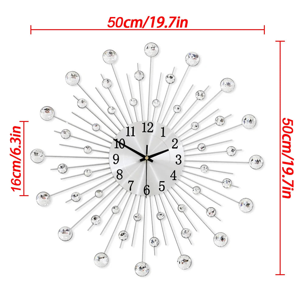 38/50Cm Metal Crystal Sun Wall Clock Sunburst Large Interior Wall Clock Home Rooms Office Art Decor Background Wall Ornament